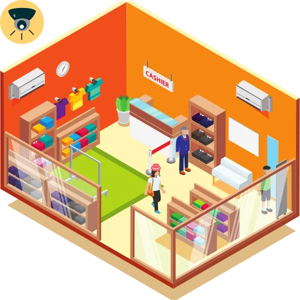 StoreIntel — retail store illustration with analytics overlay