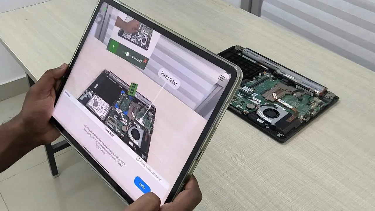 VisionGuide — AR-guided repair walkthrough on an Acer laptop